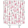 thumbnail image 3 of Christmas Shower Curtain Pink Xmas Tree Stars Rustic Farmhouse Cartoon Winter Holiday Merry Christmas 36x70(WxH) Inches Bathroom Decor Fabric Curtain with Hooks, 3 of 6