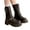 Brown, variant on Leather Mid Calf Slip On Combat Boots for Women Platform Square Toe Buckle Motorcycle Booties Wide Width Non Slip Gothic Boots Black Size 8