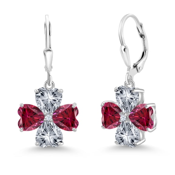 Gem Stone King 925 Sterling Silver Red Zirconia Dangle Earrings for Women (5.94 Cttw, Gemstone, Heart Shape 6MM)