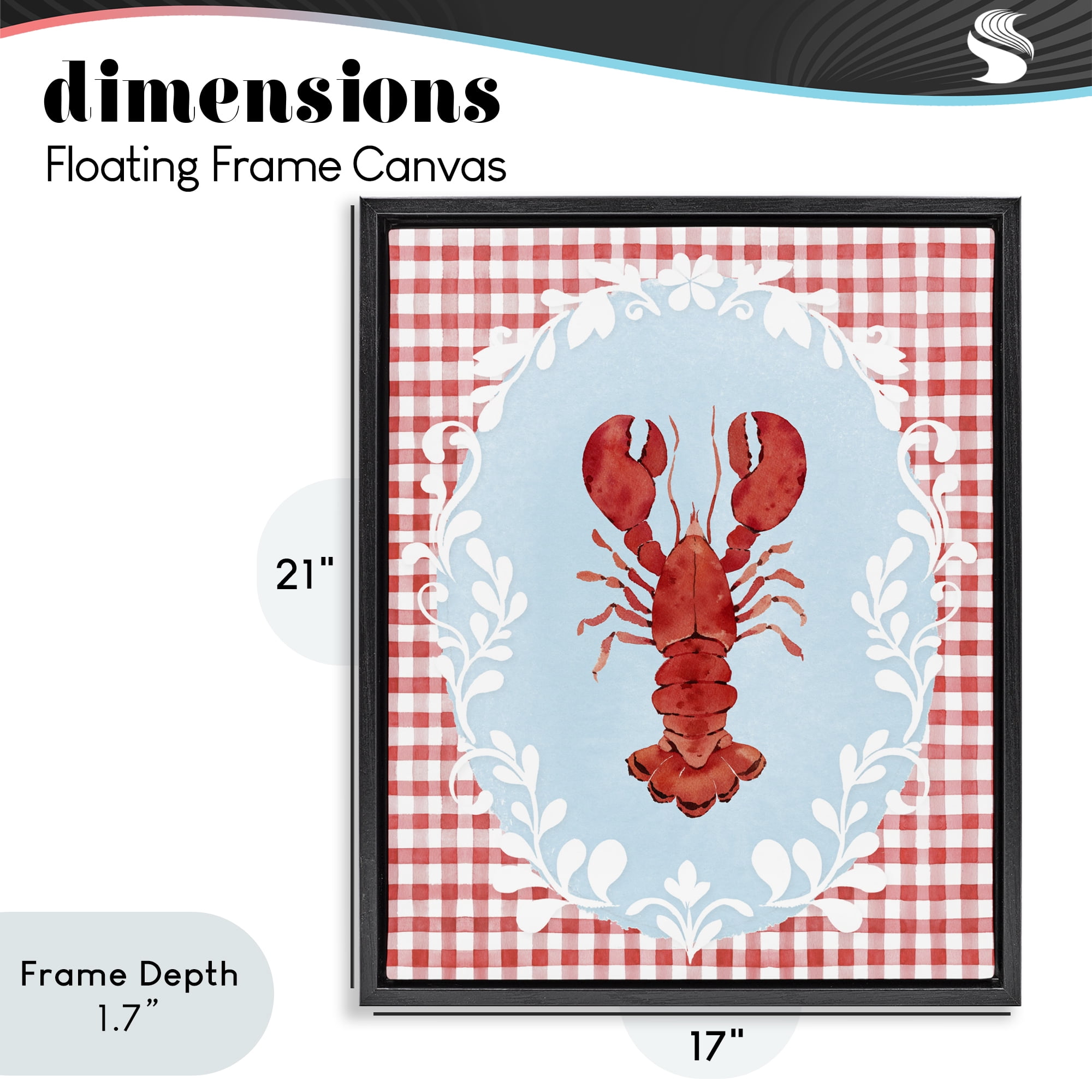 Stupell Industries Lobster with Red Plaid Black Framed Floater Canvas Wall Art, design by Heather Lee Chan