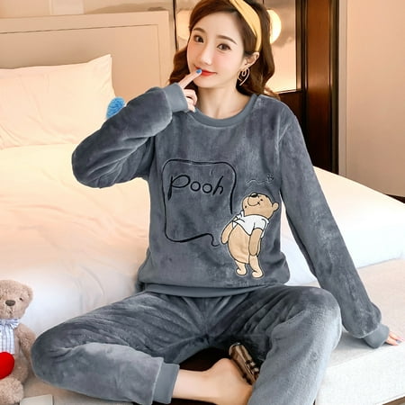 

Ladies Pyjama Women Winter Flannel Pajama Set Fleece Pajamas Sleepwear Thick Warm Velvet Female Homewear Suit Cute Sweet Pijama