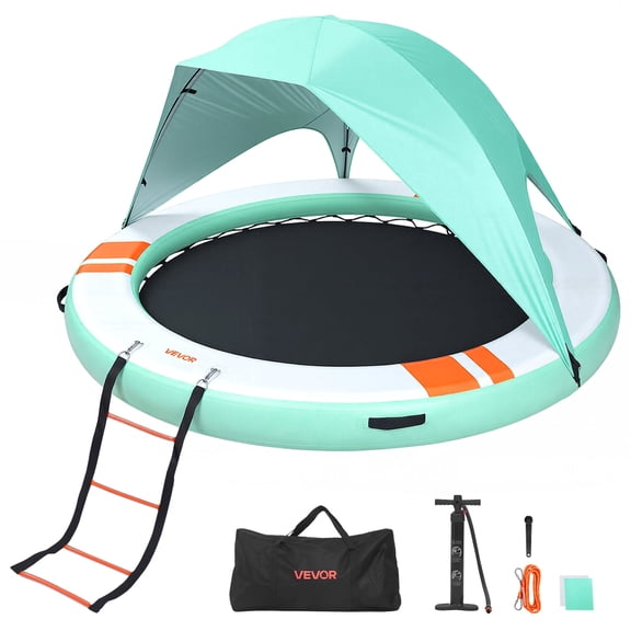 VEVOR Inflatable Floating Dock, 8 FT Round Inflatable Dock Platform, Non-Slip Water Floating Dock Mat with Portable Carrying Bag & Detachable Ladder,Floating Platform Island Raft for Pool Beach Ocean