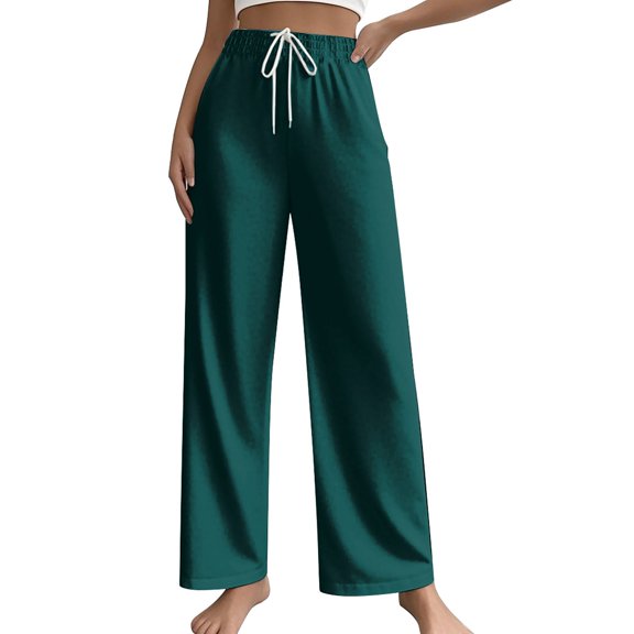Drawstring Pants Women Audhol Women's Wide Leg Sweatpants Baggy Pants Fashion Clothing Athletic Joggers with Pockets Womens Lounge Pants Blackish Green L