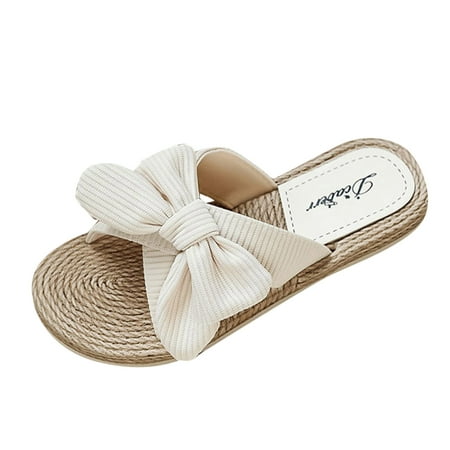 

KmaiSchai Bear Claw Slippers Fashion Spring And Summer Women Slippers Straw Espadrille Bow Sandals Flip Flops Beach Flat Bottom Womens Flat And Slides Shoes Loafer Slippers Low Heel Footies Slippers