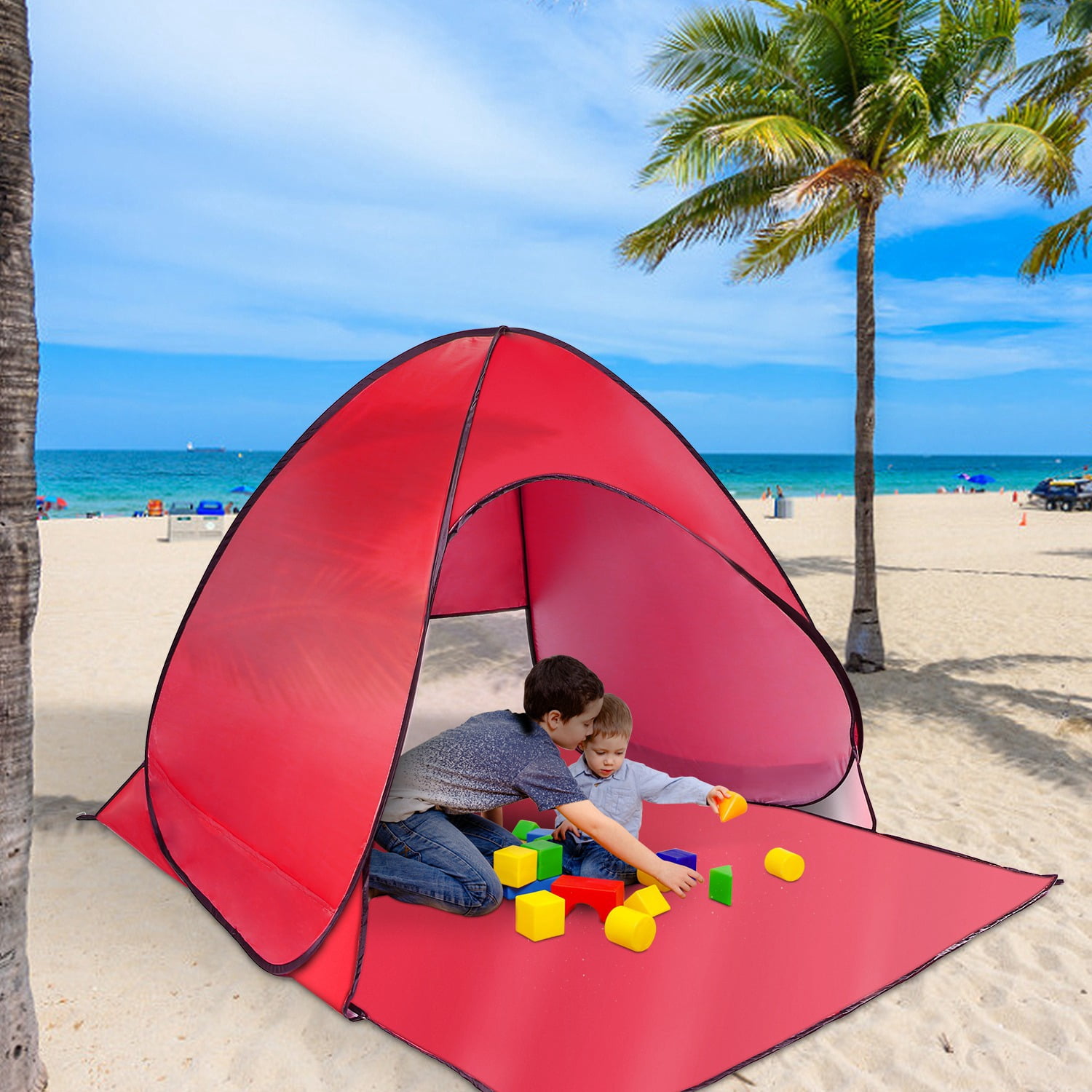 Imountek Pop up Beach Tent, Instant Camping Tent for 2-3 People, UV Protection, Waterproof, Portable with Storage Bag, Red