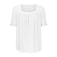 thumbnail image 6 of WREESH Womens Fashion T-Shirts Square-Neck Solid Color Summer Neck Short Sleeve Blouses Pullover White, 6 of 6