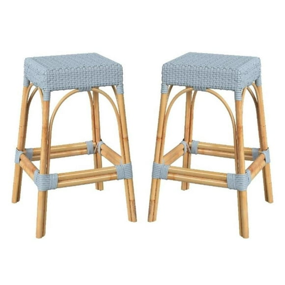 Home Square Rattan Backless Barstool in Twilight Blue - Set of 2