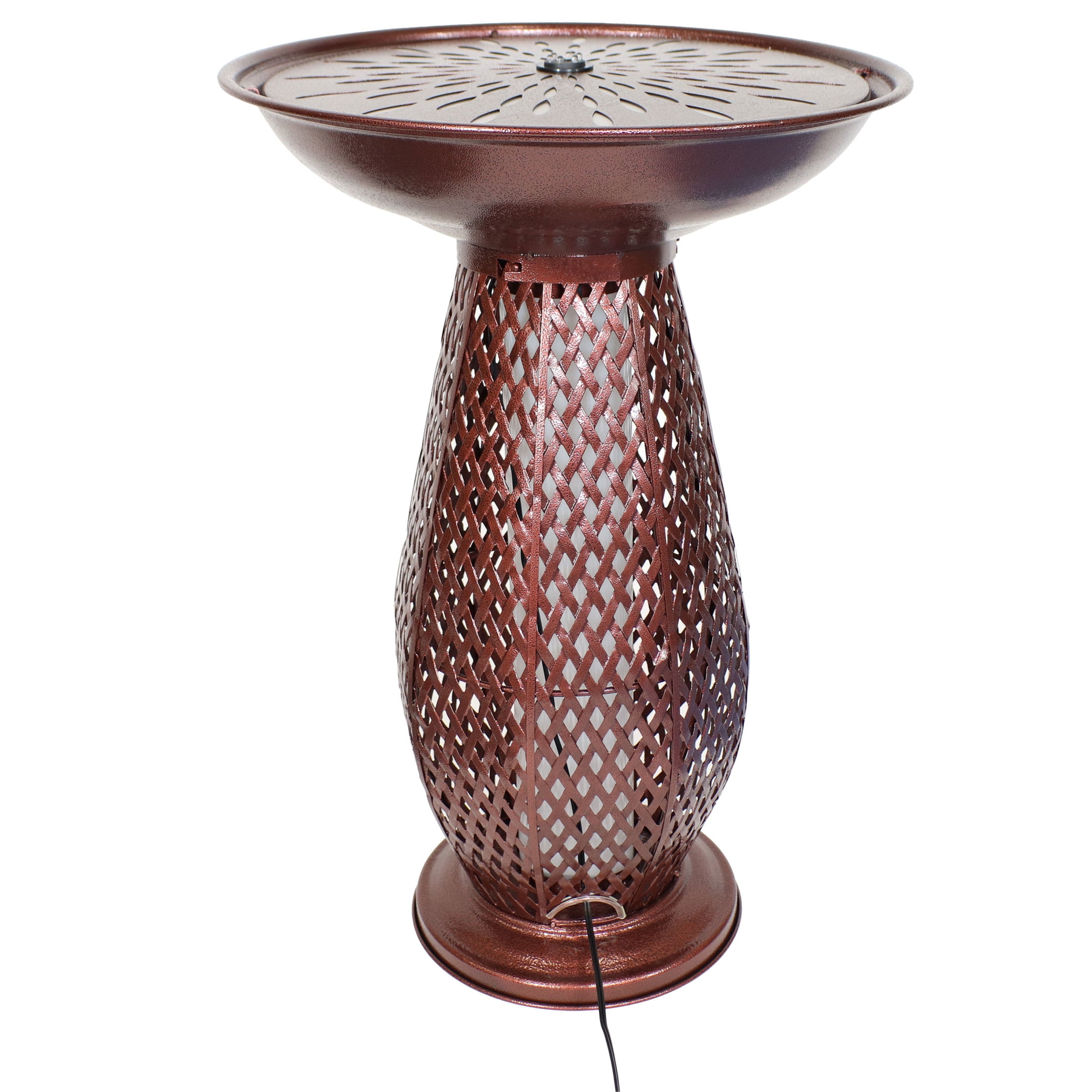 Sunnydaze Metal Crosshatch Outdoor Bird Bath Fountain with Lights