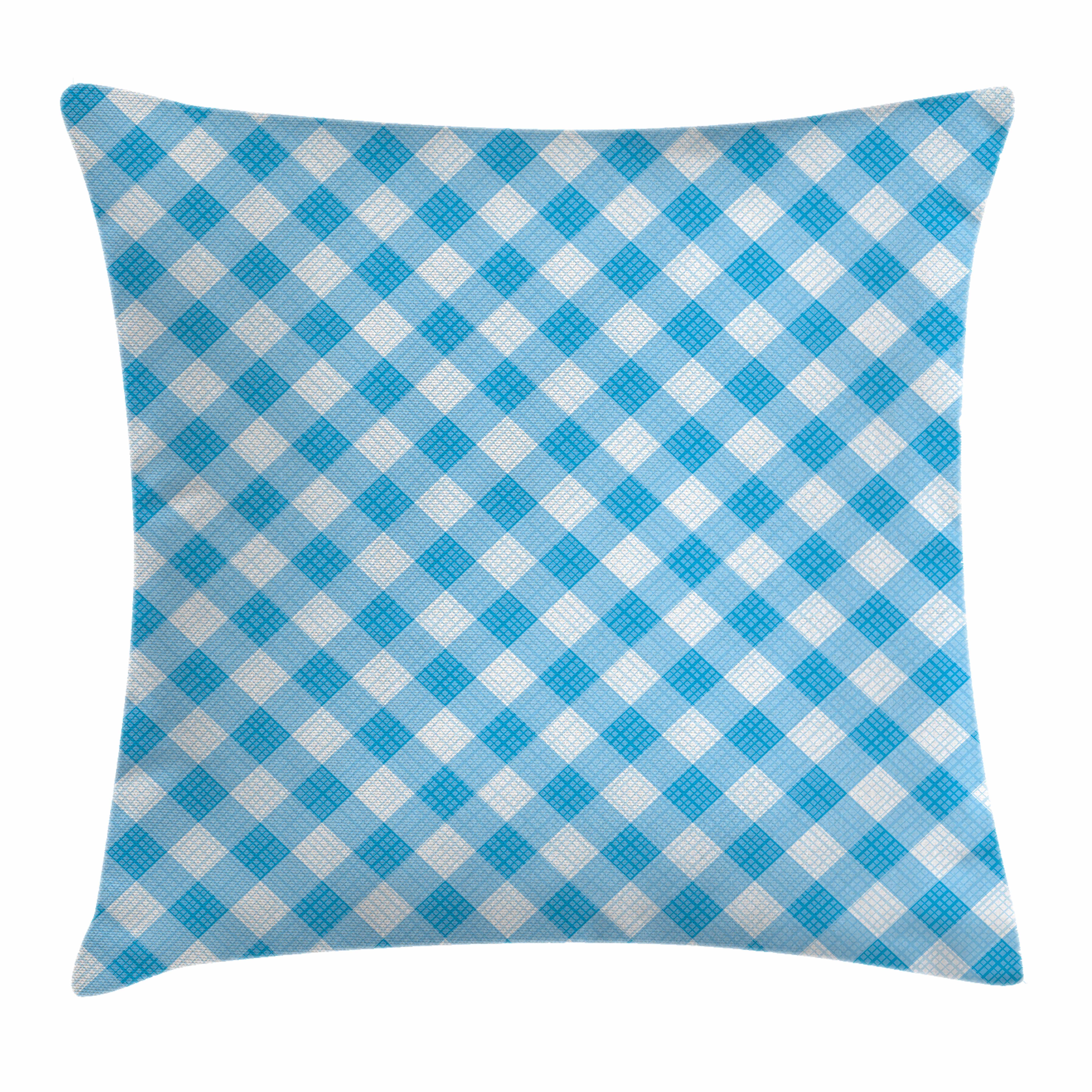 Checkered Throw Pillow Cushion Cover, Blue and White Gingham Fabric