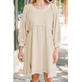 thumbnail image 2 of Women Oversized Sweatshirt Dress Raglan Lantern Sleeve Scoop Neck Pullover High Low Hem Flowy Babydoll Mini Dress, 2 of 3
