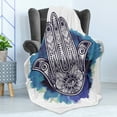 thumbnail image 4 of Ethnic Soft Flannel Fleece Throw Blanket, Folkloric Motif Creative Art Cultures on a Watercolor Splash Print, Cozy Plush for Indoor and Outdoor Use, 70" x 90", Dark Purple Blue, by Ambesonne, 4 of 5