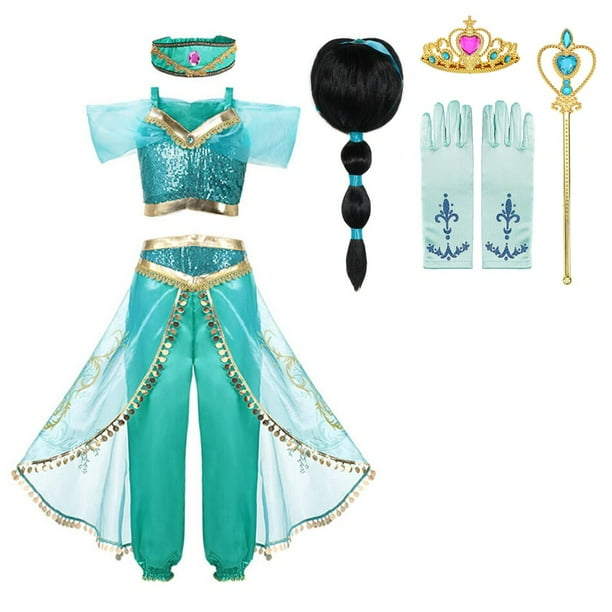 Disfraz de jazmin para ninas vestido de Aladino la lampara magica princesa de Disney fiesta de cumpleanos Halloween Cosplay ropa para ninos peluca corona Set4T Gao Jinjia LED Walmart en linea