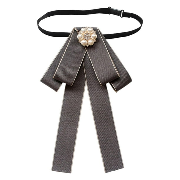 Corbata de lazo preanudada para mujer, elegante para eventos formales, versátil y sin arrugas. Gris