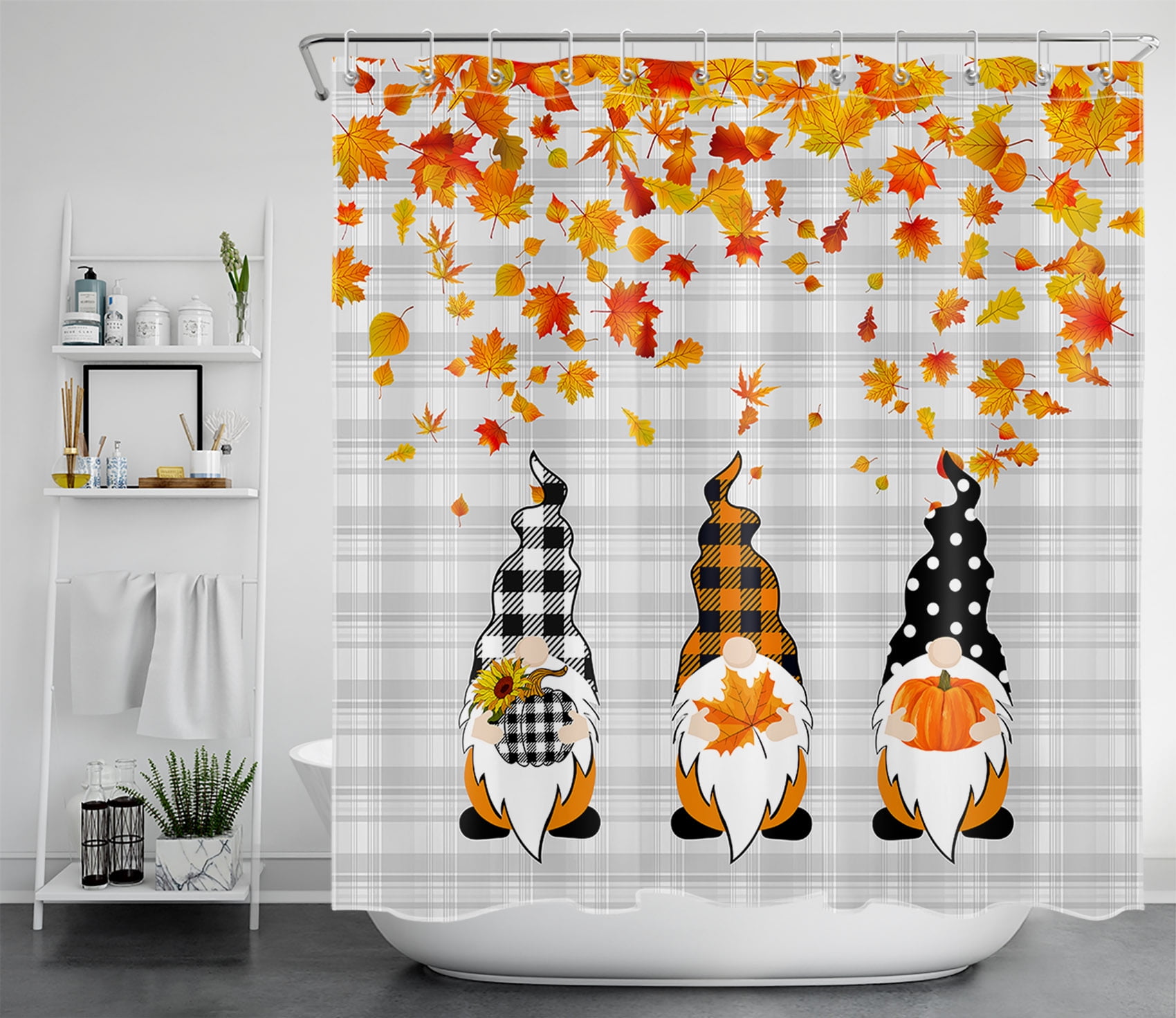 HVEST Fall Gnome Shower Curtain Farmhouse Gnome and Falling Maple