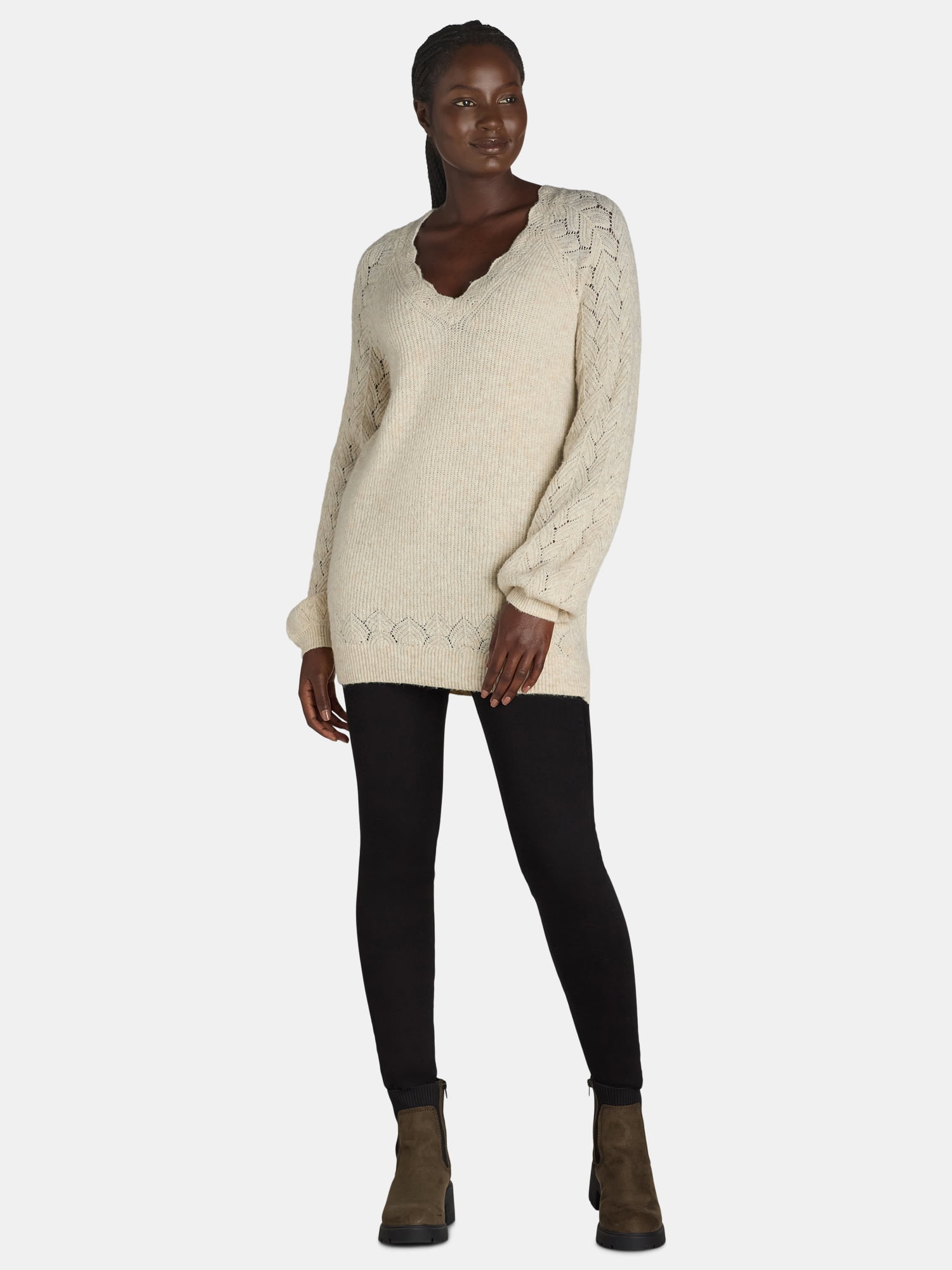 The Pioneer Woman’s Pointelle V-Neck Sweater, Midweight, Women’s, Sizes XS-XXXL