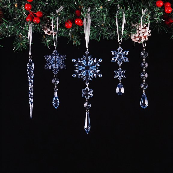 Fwttom Crystal Ornaments Christmas Tree Decoration 10 Piece - Acrylic Hanging Snowflakes Decorations, Icicle Drop Glass Christmas Ornaments for Winter, Holidays, Xmas, Festivals