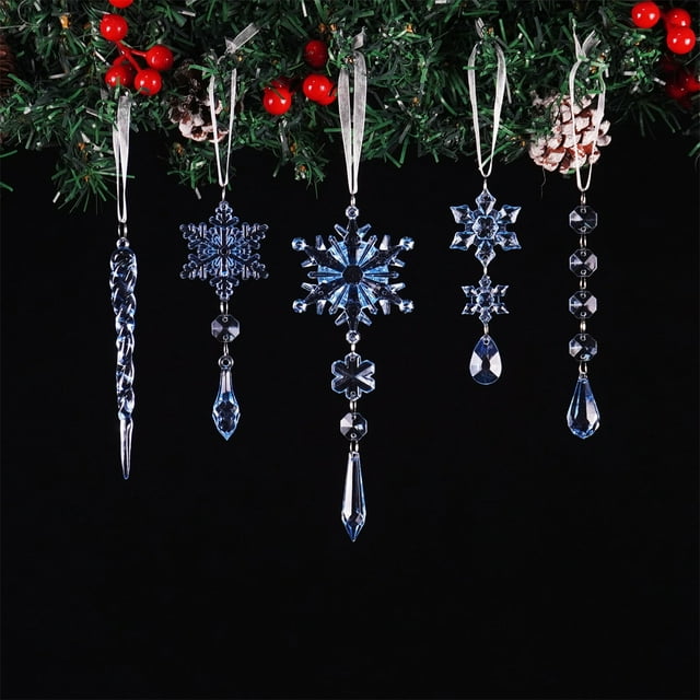 Juego de Adornos Colgantes de Carámbanos de Copos de Nieve Navideños de Acrílico Transparente | 10 Piezas de Adornos de Carámbanos de Copos de Nieve para Árbol | Recuerdos para Fiestas de Invierno