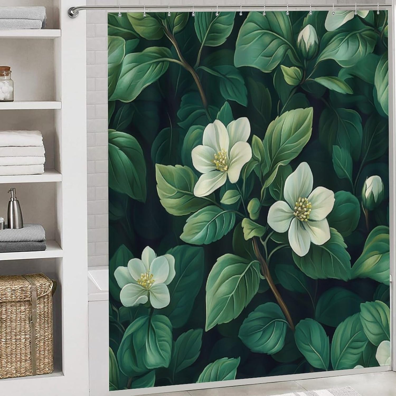 Bathroom Shower Curtain Sets with Rugs, Eucalyptus Leaves Pattern Printed on Bath Sets for Bathroom Accessories, Perfect for Bathroom Hotel Dorm Spa Home, 72 x 72 inches
