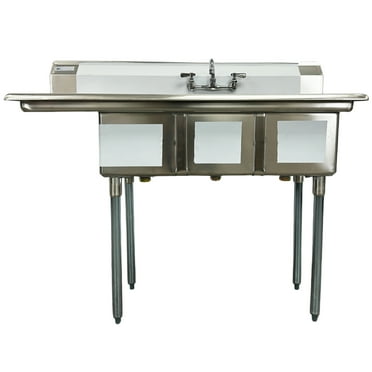 3 Compartment Utility Sink with Faucet, NSF Commercial Sink with Left Drainboard Sink, Restaurant Utility Kitchen Sink Triple Compartment Stainless Steel