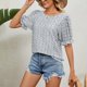 thumbnail image 2 of Blusa de manga con volantes estampada, cuello redondo, borde elástico, blusa informal para mujer, citas, negro, M, 2 of 6
