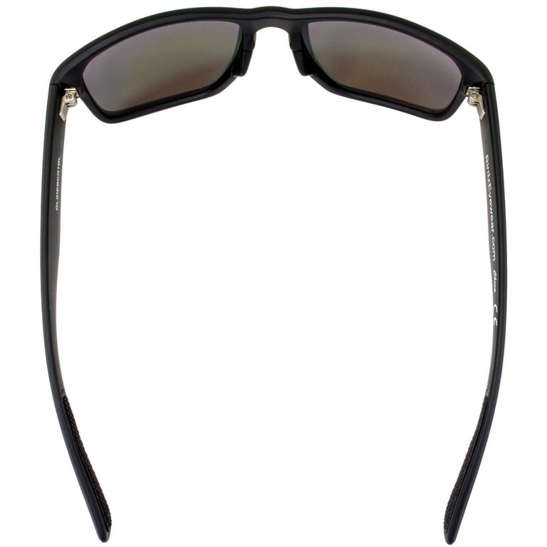 Birdz Glide Sunglasses Fashion Retro Scratch Resistant Lightweight Black  Square Frame Blue and Red Mirror Lens
