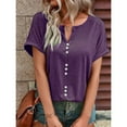 thumbnail image 4 of Bigersell Women T Shirts Loose Fit Women's Summer Solid Color V-Neck Button Tops Short Sleeve Lapel Shirt Plus Muscle Round Neck Short Sleeve Ladies Tops and Blouses Style B28141, Purple XXL, 4 of 8
