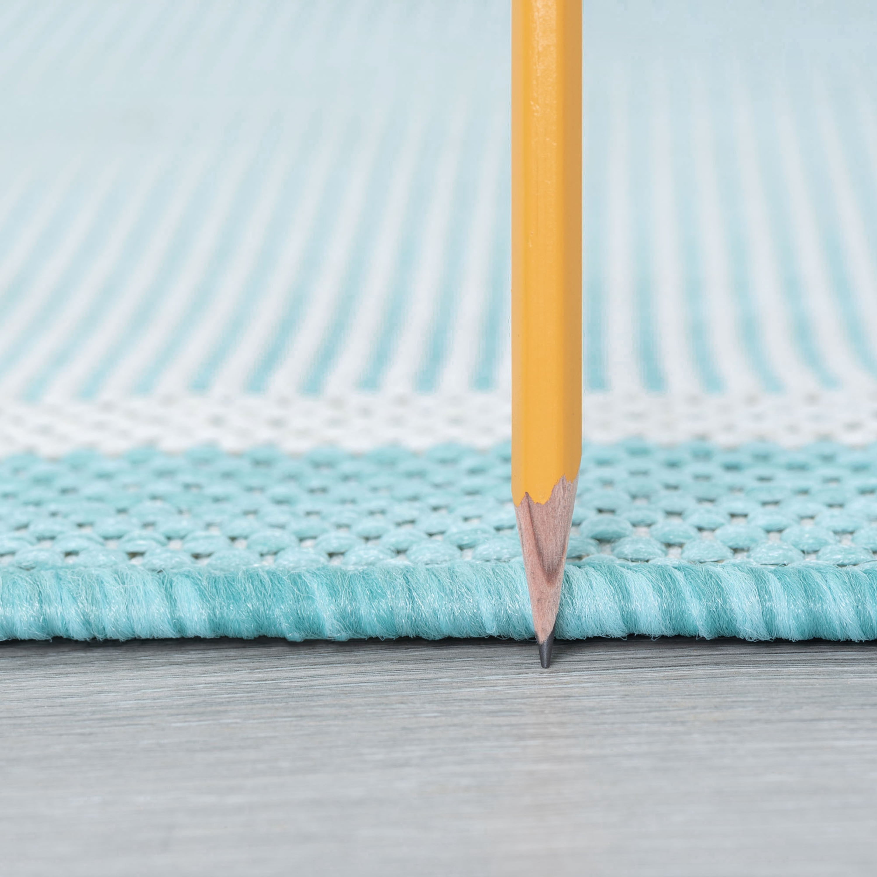 Bliss Rugs Striped Border Indoor Outdoor Rug Low-Profile Floor Mat for Patio, Entrance, Front Door |Aqua, 2' x 3'