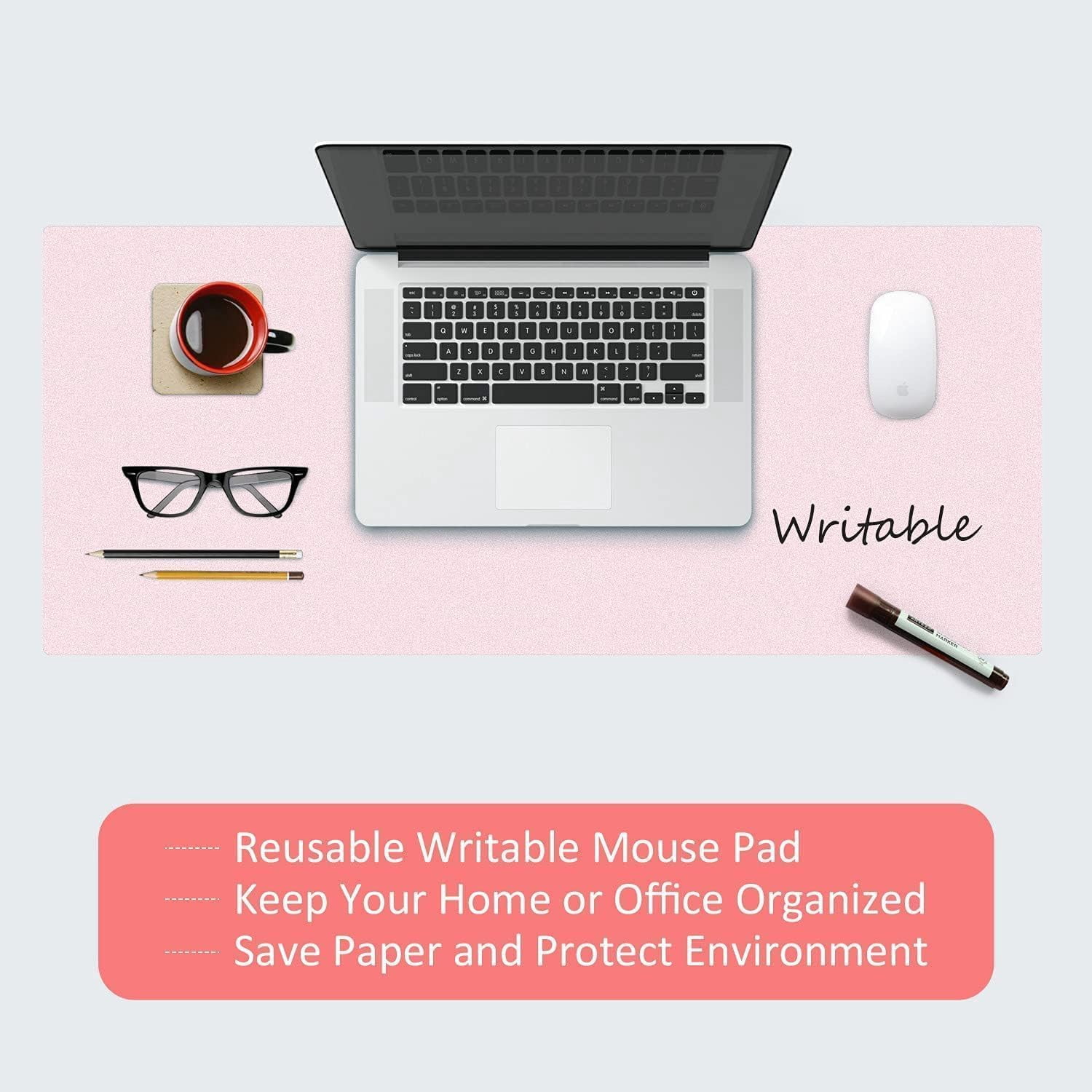 MAKUANG Dry Erase Desk Mat, Multi-Functional Desk Protector with Markers and Cloths, 27.5 x 13.8 inches, Pink