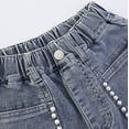 thumbnail image 4 of Ruyang Tween Girls Distressed Raw Hem Denim Shorts Teen Girls Elastic Waist Straight Leg Jean Shorts Kids Y2k Summer Denim Shorts, 4 of 6