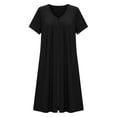 thumbnail image 6 of Women's Front Zipper Housecoat, Short Sleeve Pleated Duster Robe, Loose Fit Casual Nightgown Loungewear with Pockets, 6 of 6