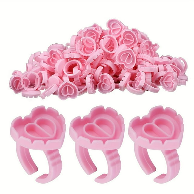 MesaSe 100 Pcs Anneaux de Colle Tasses de Colle Intelligentes Support de Colle pour Cils Tasses de Colle en Forme de Cœur Tasses pour Extensions de Cils