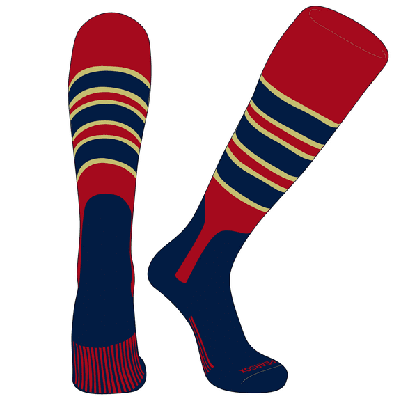 PEAR SOX OTC Baseball Softball Stirrup Socks (C, 7in) Red, Vegas Gold, Navy, Navy