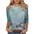 thumbnail image 2 of Teissuly Women's Fashion Printed T-shirt 3/4 Sleeves Blouse Round Neck Casual Tops, 2 of 5