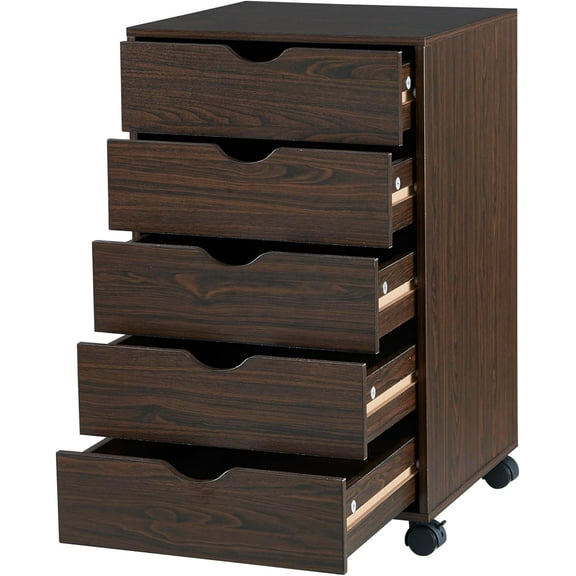 PetFurnishn Home Wooden Office File Cabinets for Home Office, Lateral File Cabinet, Mobile Storage Cabinet Filing Storage Drawer Espresso/5 Drawer