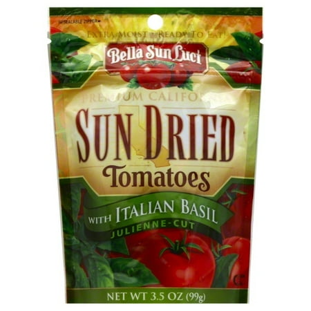 Bella Sun Luci Premium California Julienne-Cut Sun-Dried Tomatoes with Italian Basil, 3.5 oz Bag