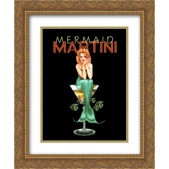 Mermaid Martini 2x Matted 16x19 Gold Ornate Framed Art Print by Ralph Burch