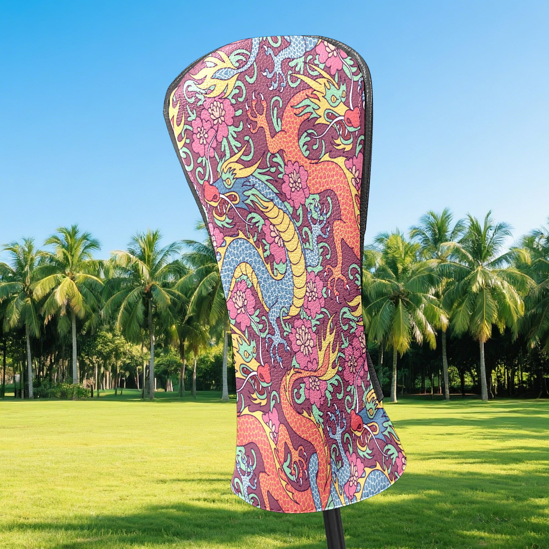 Golf Club Head Cover Waterproof Leather Golf Accessories HeadCovers Set Driver Headcover for Women Men Cartoon Colorful Dragon