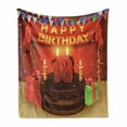 thumbnail image 1 of 18th Birthday Soft Flannel Fleece Throw Blanket, 18 Happy Birthday Party with Curtains Cakes Baloons Adulthood Image, Cozy Plush for Indoor and Outdoor Use, 60" x 80", Red and Burgundy, by Ambesonne, 1 of 6