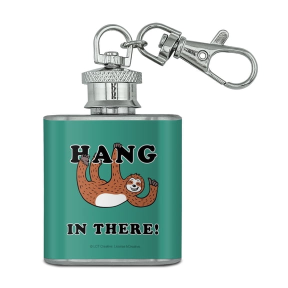 Hang in There Sloth Funny Humor Stainless Steel 1oz Mini Flask Key Chain