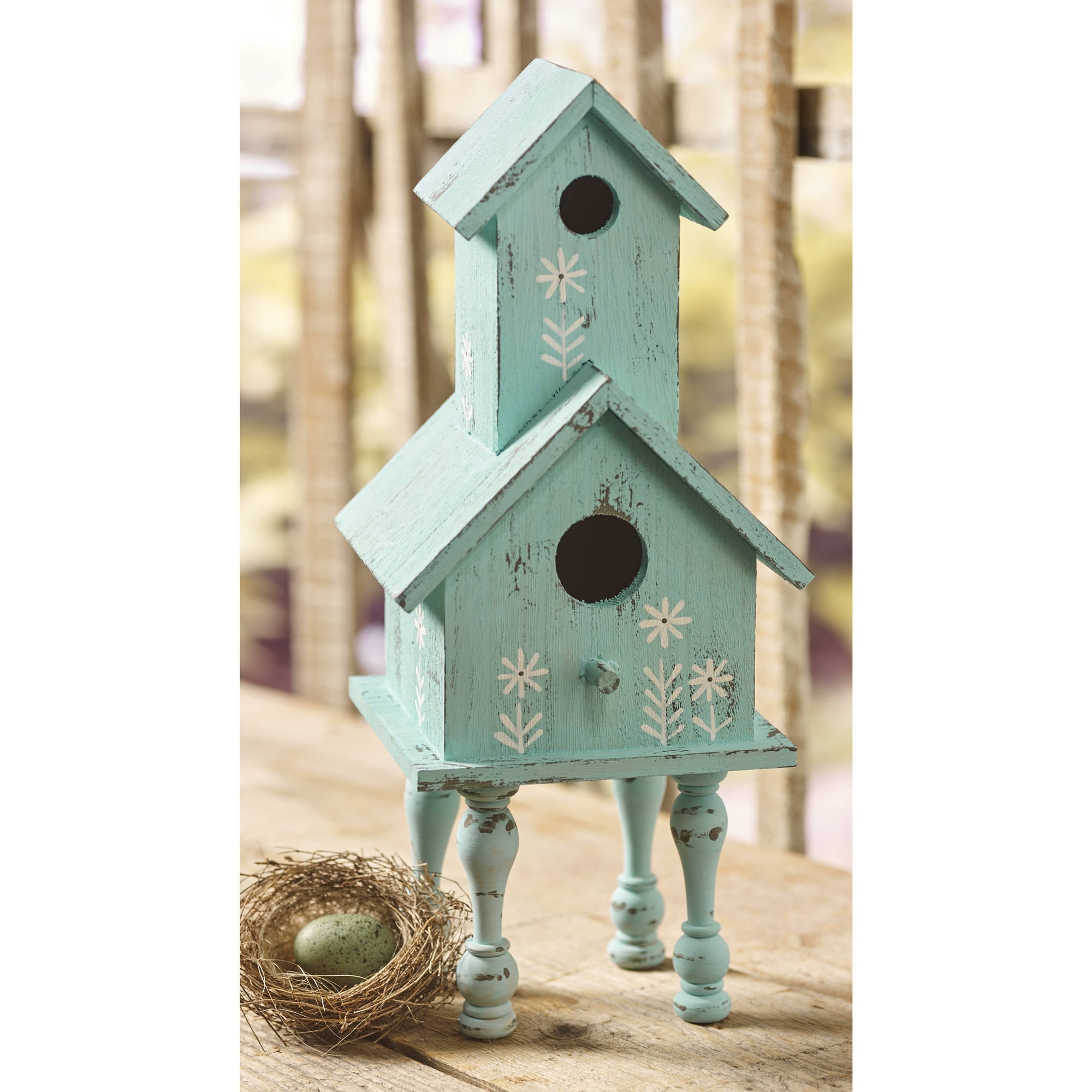 Plaid Unpainted Wood Surfaces, 2-Story Birdhouse, 1 Piece, 5.5
