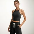 thumbnail image 2 of Women's High Neck Cropped Tank Top with Racer Style Straps and Seamless Fit for Active and Casual Wear - Medium, Black, 2 of 6