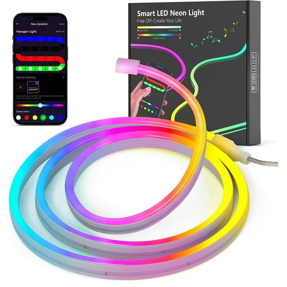 UTAH-Led Neon Rope Lights Strip: 10ft/3m Smart Flexible Diffused Flow Bendable DIY Led Neon Strip with Control App for Bedroom Gaming Room