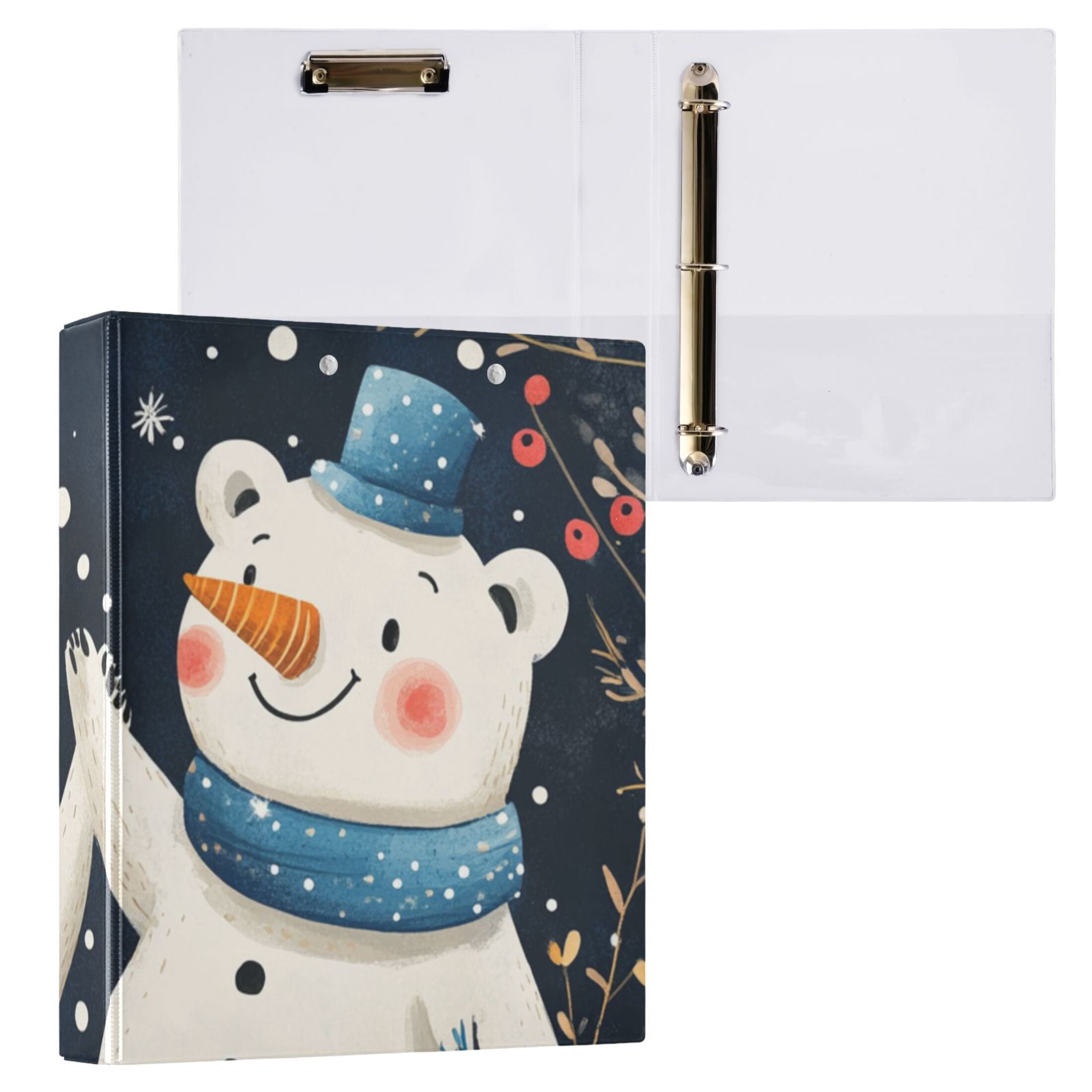Bears Snowman 3 Ring Binders 1.5 inch Hardcover File Folders with Interior Pockets A4 Size Organizer for School Office Hospital