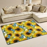 Dreamtimes Sunflowers Artwork Area Rug, 36"x24" Beautiful Butterfly Floor Carpet Non-Slip Washable Indoor Door Mat for Bedroom Kitchen Entryway Bathroom