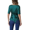 thumbnail image 3 of INSPIRE CHIC Satin Blouse for Women's V Neck Short Sleeve Ruched Tie Back Casual Office Tops L Blue Green, 3 of 6