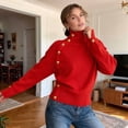thumbnail image 5 of Women'S Long Sleeve Sweater with Gold Buttons Loose Fit Knitted Pullover Casual Tops Red S, 5 of 7