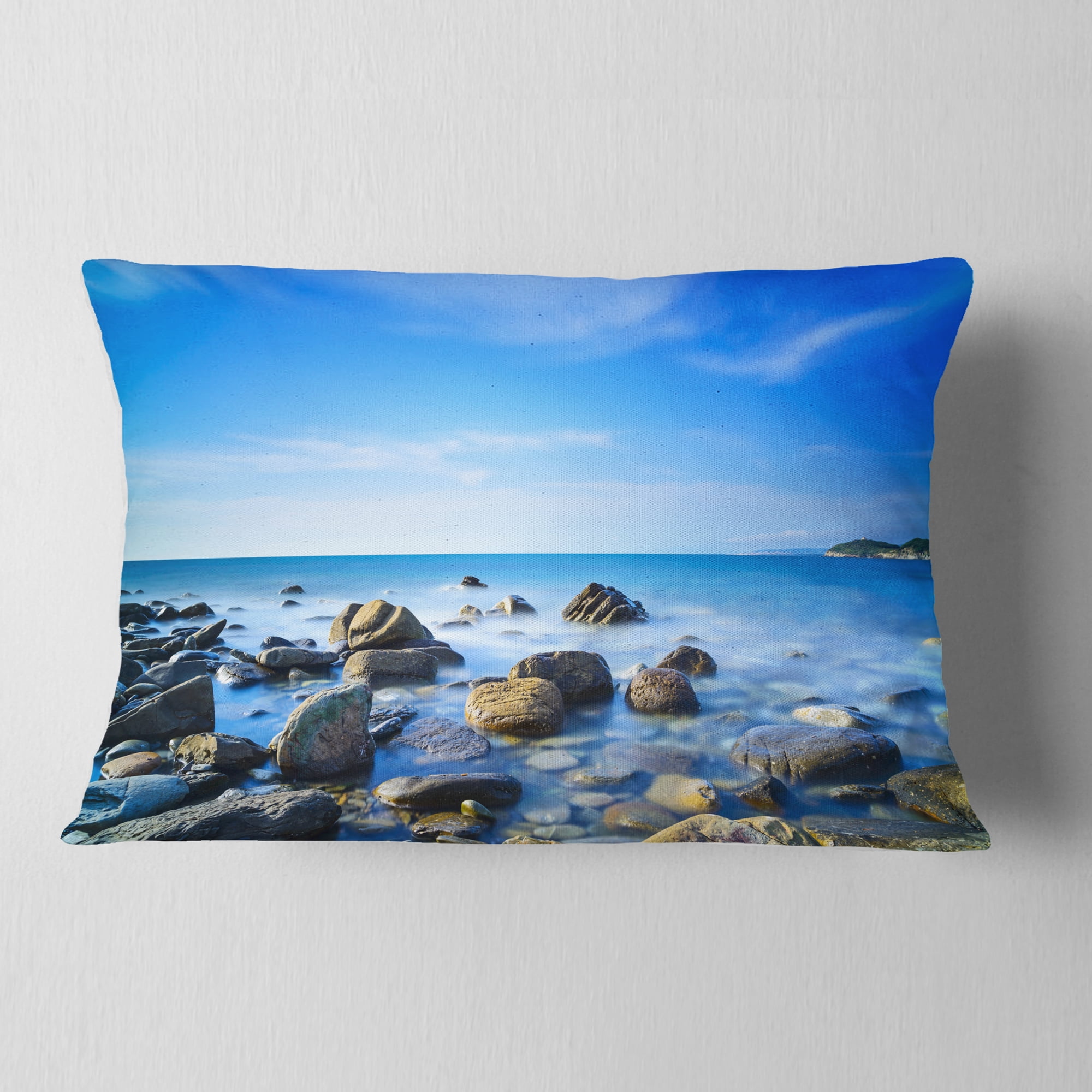 Designart 12" x 20" Blue Polyester Throw Pillow