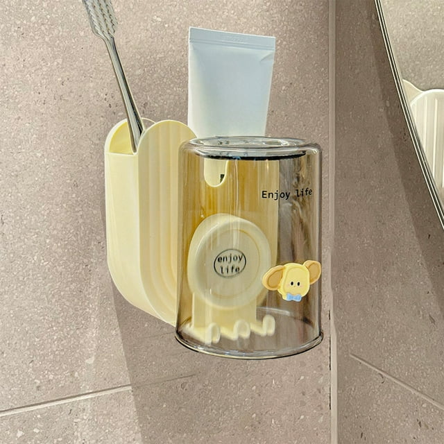 Birdeem Wall Mounted Toothbrush Holder with Cup,No Drill Bathroom Organizer with Strong Adhesive,Compact Toothbrush and Toothpaste Storage Shelf for Counter Or Wall