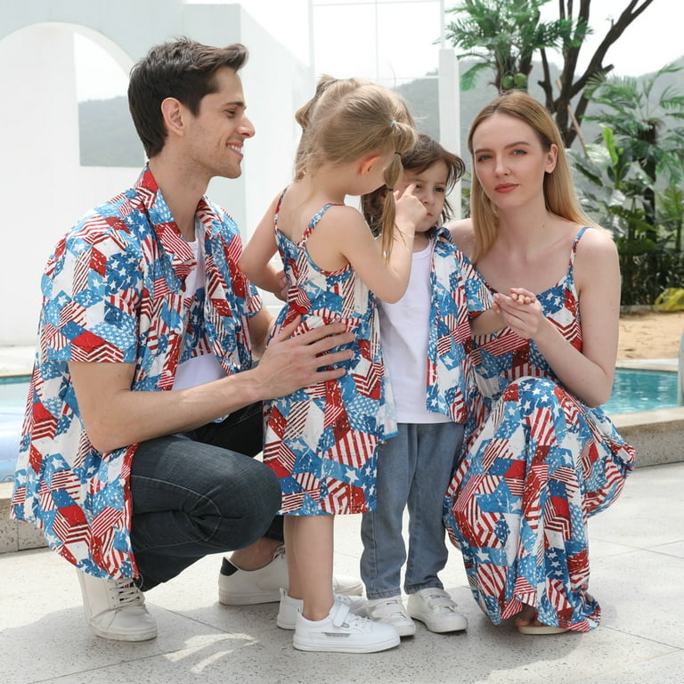 Family Matching Outfits Short Sleeves Beach Casual Sets Family Travel Matching Swimsuit T Shirt for Dad and Son Dresse for Women and Daughter Walmart