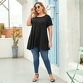 thumbnail image 4 of VEPKUL Plus Size Blouse for Women Short Sleeve Casual Shirt Tunic Tops Down Neck T-Shirt Loose Shirt Black 2X, 4 of 9